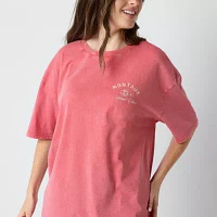 New World Juniors Montauk Hamptons Social Club Oversized Tee Womens Crew Neck Short Sleeve Graphic T-Shirt