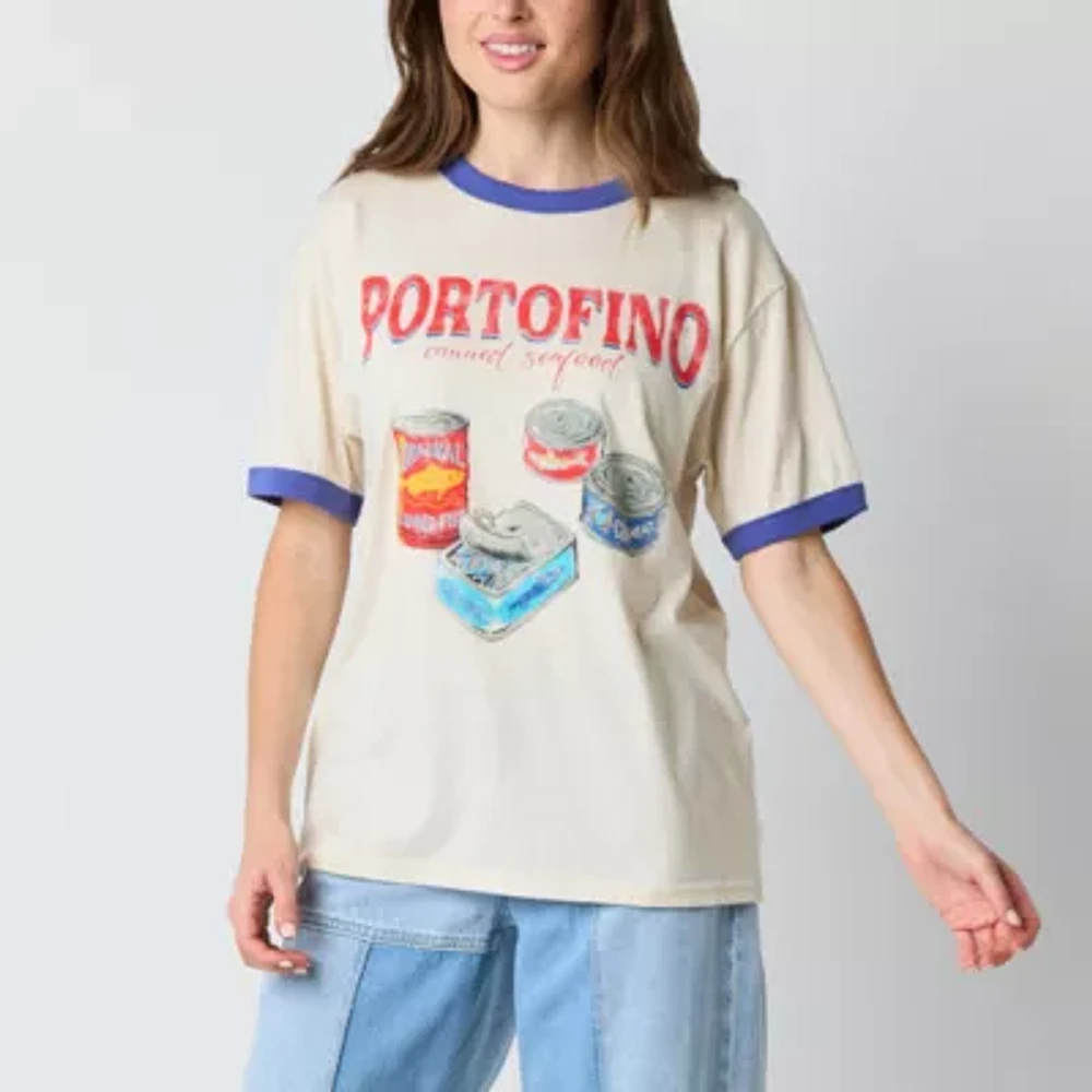 Juniors Portofino Italy Boyfriend Ringer Womens Crew Neck Graphic T-Shirt
