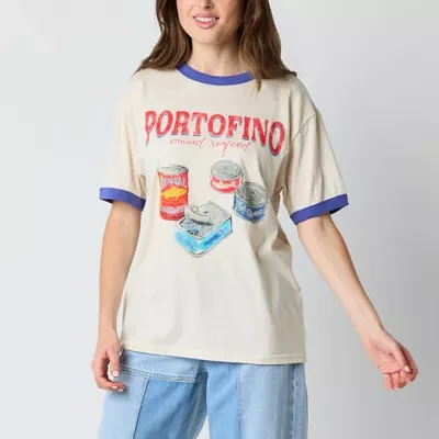 Juniors Portofino Italy Boyfriend Ringer Womens Crew Neck Graphic T-Shirt