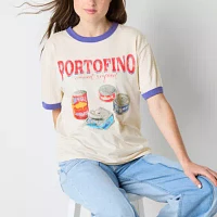 Juniors Portofino Italy Boyfriend Ringer Womens Crew Neck Graphic T-Shirt