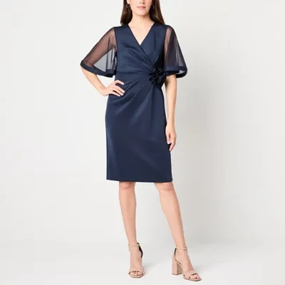 Jessica Howard Womens 3/4 Sleeve Applique Sheath Dress