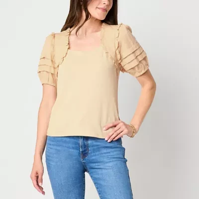 Frye and Co. Womens Square Neck Short Sleeve Blouse