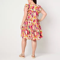 St. John's Bay Womens Sleeveless Floral Drop Waist Dress Plus