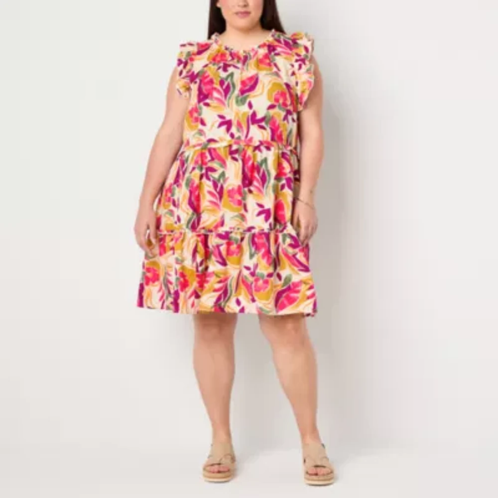 St. John's Bay Womens Sleeveless Floral Drop Waist Dress Plus
