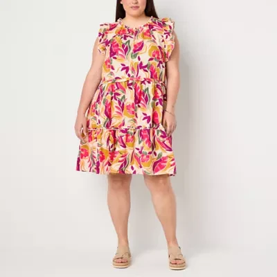St. John's Bay Womens Sleeveless Floral Drop Waist Dress Plus