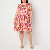 St. John's Bay Womens Sleeveless Floral Drop Waist Dress Plus