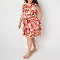 St. John's Bay Womens Sleeveless Floral Drop Waist Dress Plus