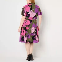 Liz Claiborne Womens Short Sleeve Midi Wrap Dress Plus