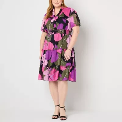 Liz Claiborne Womens Short Sleeve Midi Wrap Dress Plus