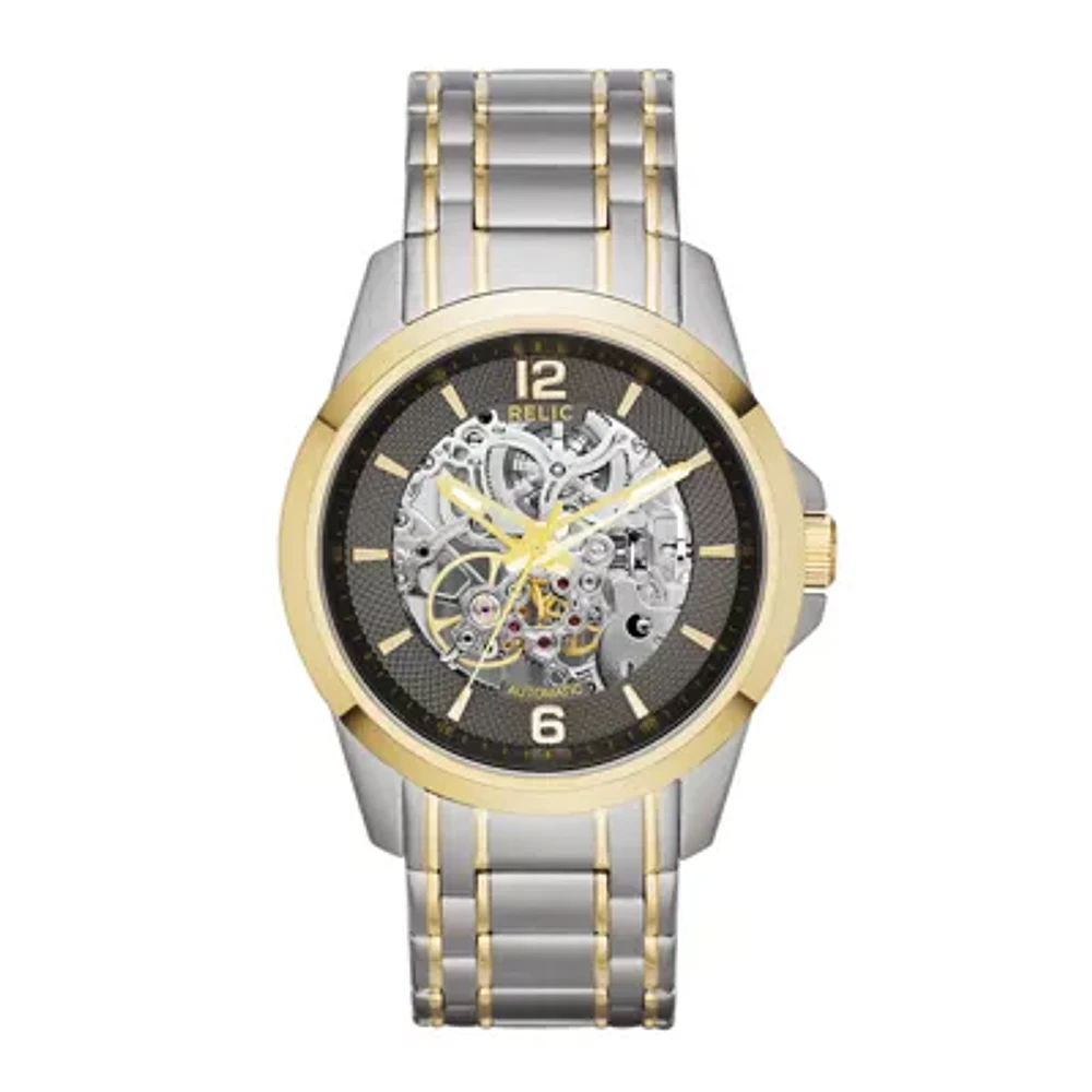 Relic By Fossil Relic Mens Automatic Two Tone Stainless Steel Bracelet Watch Zr12109