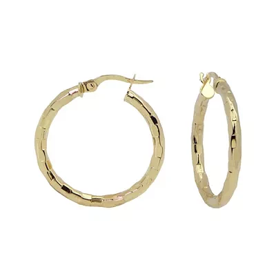 14K Yellow Gold 25mm Diamond-Cut Hoop Earrings