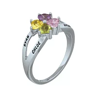 Personalized Engraved Simulated Birthstone Hearts Ring