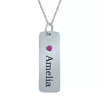 Personalized Simulated Birthstone Rectangle Name Pendant Necklace