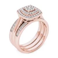 Womens 1/ CT. T.W. Mined White Diamond 10K Rose Gold Cushion Side Stone Halo Bridal Set