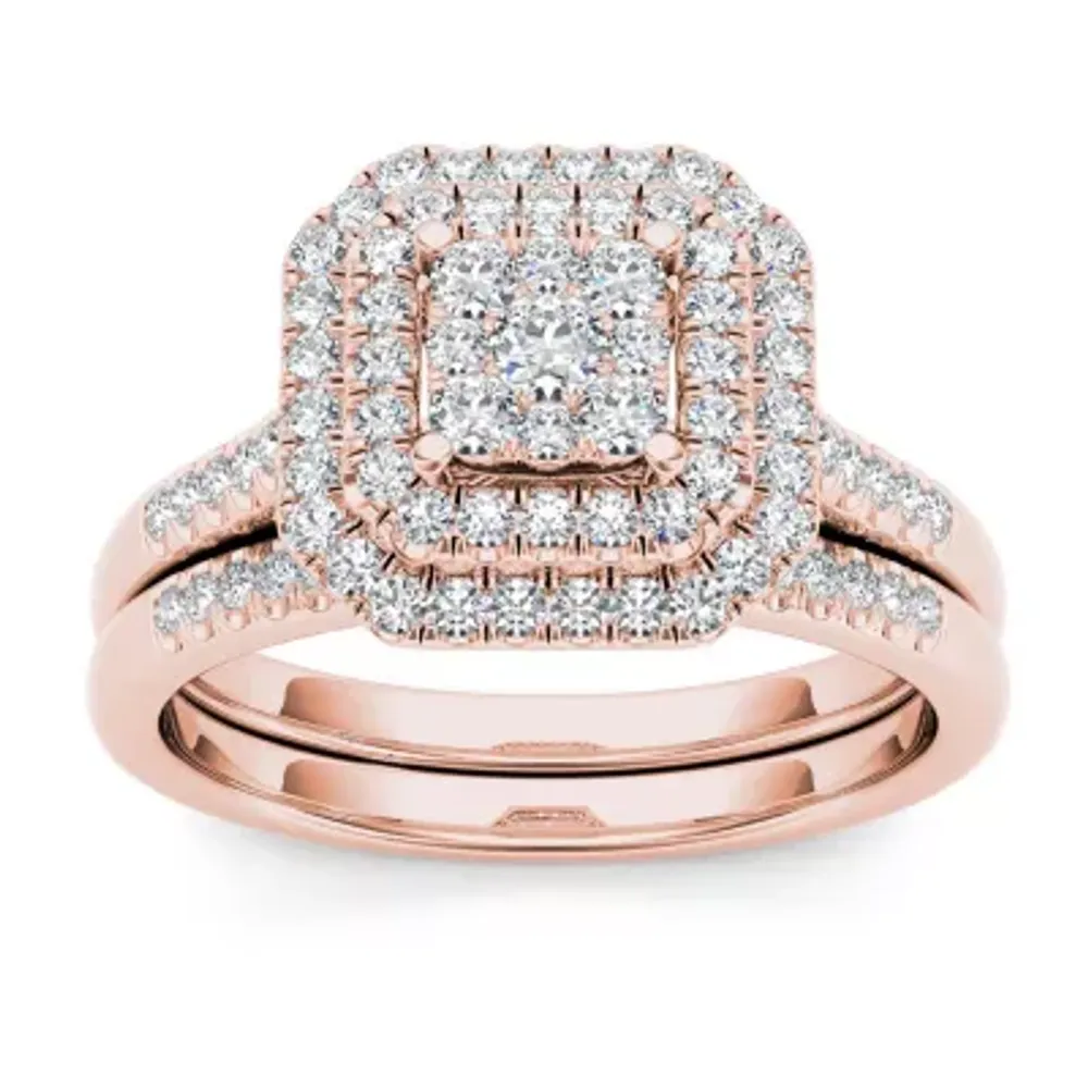 Womens 1/2 CT. T.W. Natural White Diamond 10K Rose Gold Cushion Bridal Set