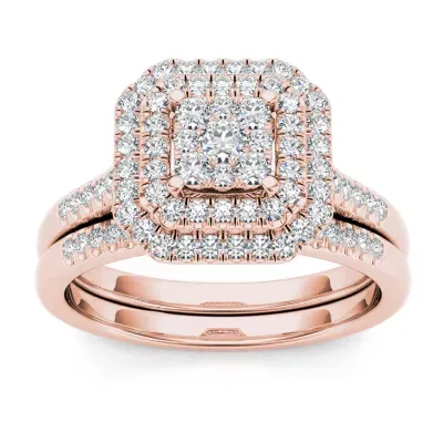 Womens 1/ CT. T.W. Natural White Diamond 10K Rose Gold Cushion Bridal Set