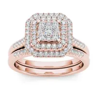 Womens 1/2 CT. T.W. Natural White Diamond 10K Rose Gold Cushion Bridal Set