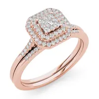 Womens 1/ CT. T.W. Natural White Diamond 10K Rose Gold Cushion Bridal Set