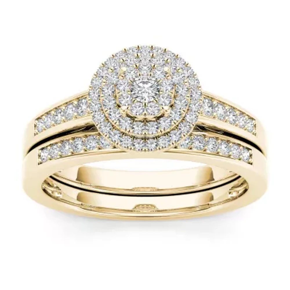Womens CT. T.W. Natural White Diamond 10K Gold Round Bridal Set