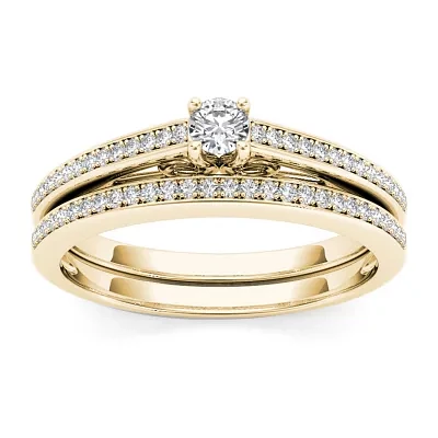 Womens 1 CT. T.W. Natural White Diamond 10K Gold Round Side Stone Bridal Set
