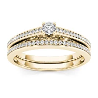 Womens 1 CT. T.W. Natural White Diamond 10K Gold Round Side Stone Bridal Set