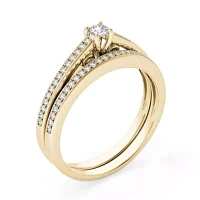 Womens 1/ CT. T.W. Natural White Diamond 10K Gold Round Side Stone Bridal Set