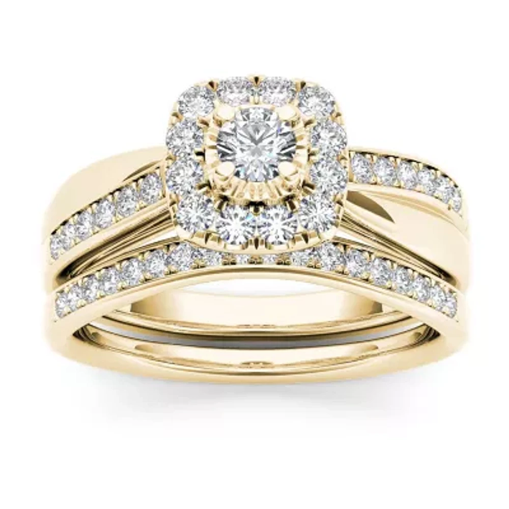 Womens 5/8 CT. T.W. Natural White Diamond 10K Gold Cushion Bridal Set