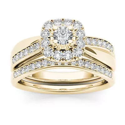 Womens 5/8 CT. T.W. Natural White Diamond 10K Gold Cushion Bridal Set