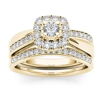 Womens 5/8 CT. T.W. Natural White Diamond 10K Gold Cushion Bridal Set