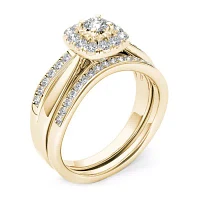 Womens 5/8 CT. T.W. Natural White Diamond 10K Gold Cushion Bridal Set