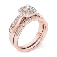 Womens 5/8 CT. T.W. Natural White Diamond 10K Rose Gold Cushion Halo Bridal Set