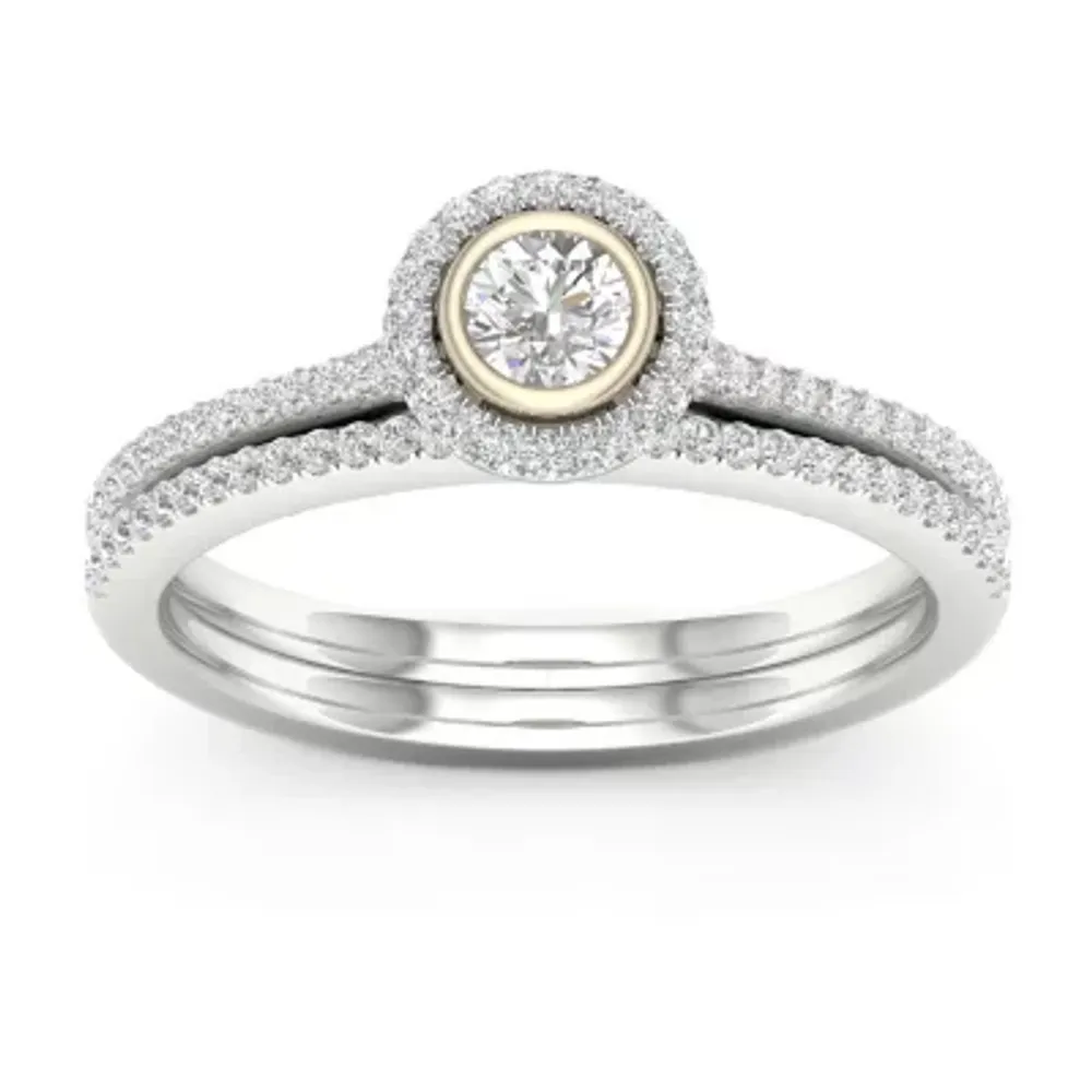 Womens 3/8 CT. T.W. Natural White Diamond 10K Two Tone Gold Round Bridal Set