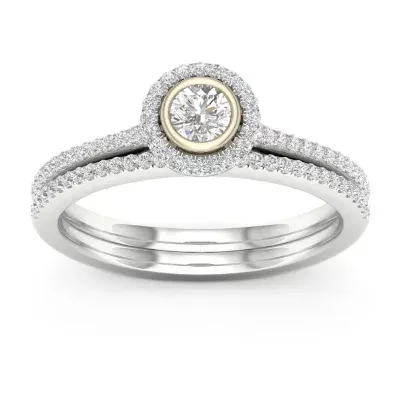 Womens 3/8 CT. T.W. Natural White Diamond 10K Two Tone Gold Round Bridal Set