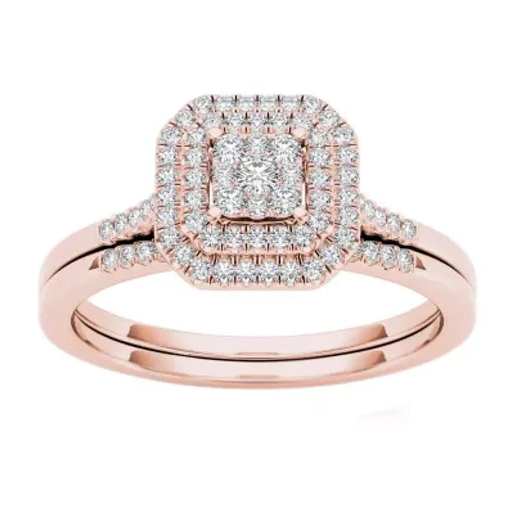 Womens 1/4 CT. T.W. Natural White Diamond 10K Rose Gold Cushion Bridal Set