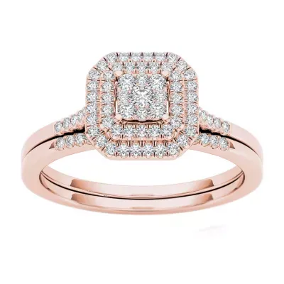 Womens 1/4 CT. T.W. Natural White Diamond 10K Rose Gold Cushion Bridal Set