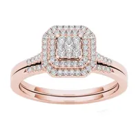 Womens 1/4 CT. T.W. Natural White Diamond 10K Rose Gold Cushion Bridal Set