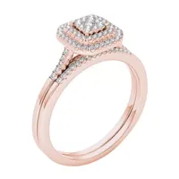 Womens 1/4 CT. T.W. Natural White Diamond 10K Rose Gold Cushion Bridal Set