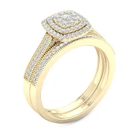 Womens 1/ CT. T.W. Natural White Diamond 10K Gold Cushion Halo Bridal Set