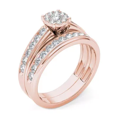 Womens 1 1/2 CT. T.W. Natural White Diamond 10K Rose Gold Round Bridal Set