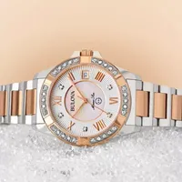 Bulova Marine Star Womens Diamond Accent Two Tone Bracelet Watch 98r234