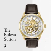 Bulova Sutton Mens Brown Leather Strap Watch 97a138