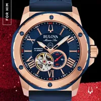 Bulova Marine Star Mens Automatic Blue Strap Watch 98a227