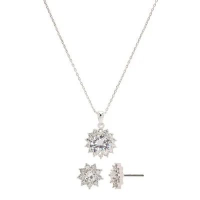 Sparkle Allure 2-pc. Cubic Zirconia Pure Silver Over Brass Sunburst Jewelry Set