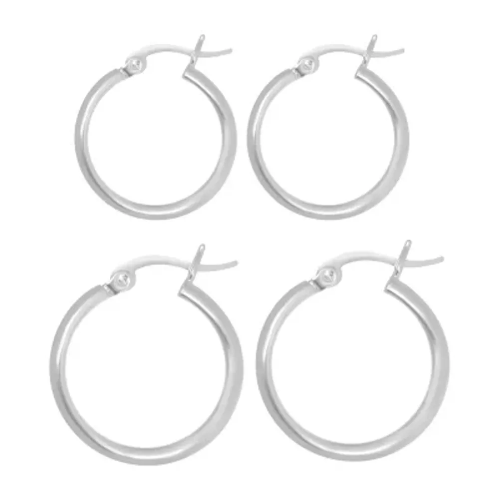 Silver Treasures Sterling Silver 2 Pair Earring Set