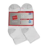 Hanes Ultimate 10 Pair Big and Tall Quarter Ankle Socks Mens