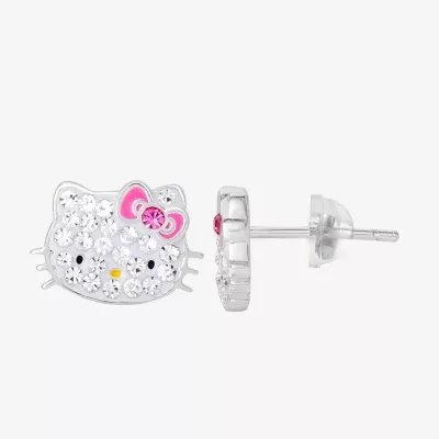 White Crystal Sterling Silver 8.1mm Hello Kitty Hoop Earrings