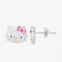 White Crystal Sterling Silver 8.1mm Hello Kitty Hoop Earrings