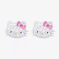 White Crystal Sterling Silver 8.1mm Hello Kitty Hoop Earrings