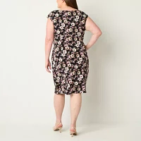 Connected Apparel Womens Sleeveless Floral Sheath Dress Plus