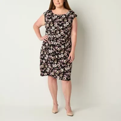 Connected Apparel Womens Sleeveless Floral Sheath Dress Plus